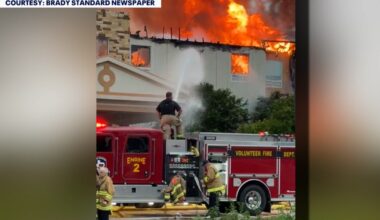 Lightning strike sparks massive fire, destroys hotel in Brady