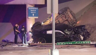 Three hospitalized, one critical, after high-speed crash pins occupants under Dallas bridge