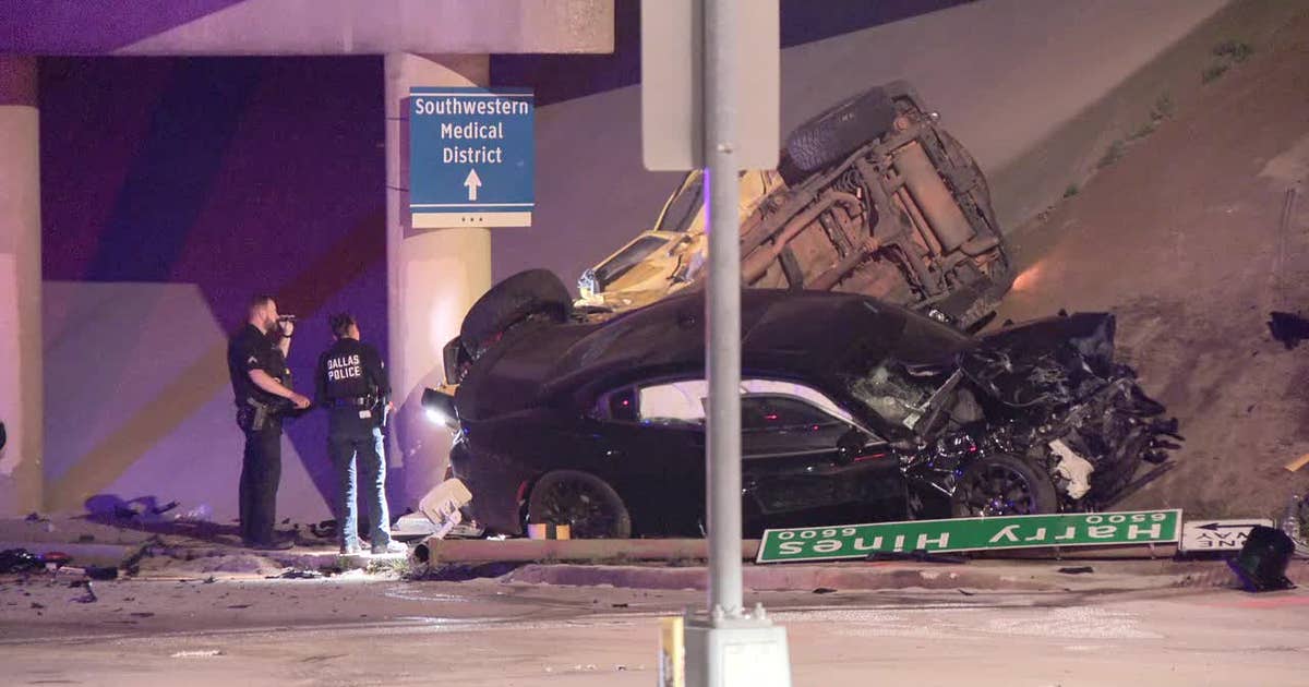 Three hospitalized, one critical, after high-speed crash pins occupants under Dallas bridge