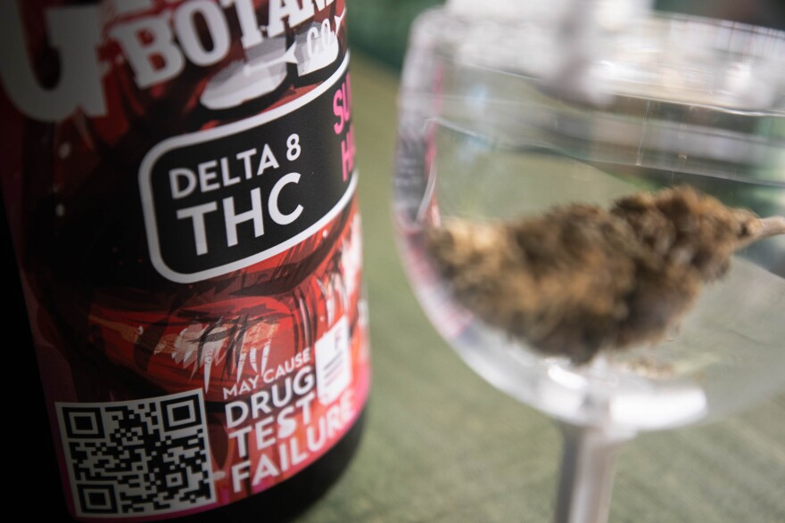 A Delta-8-THC product at Greenbelt Botanicals notes that it may cause drug test failures on Nov. 10, 2021.