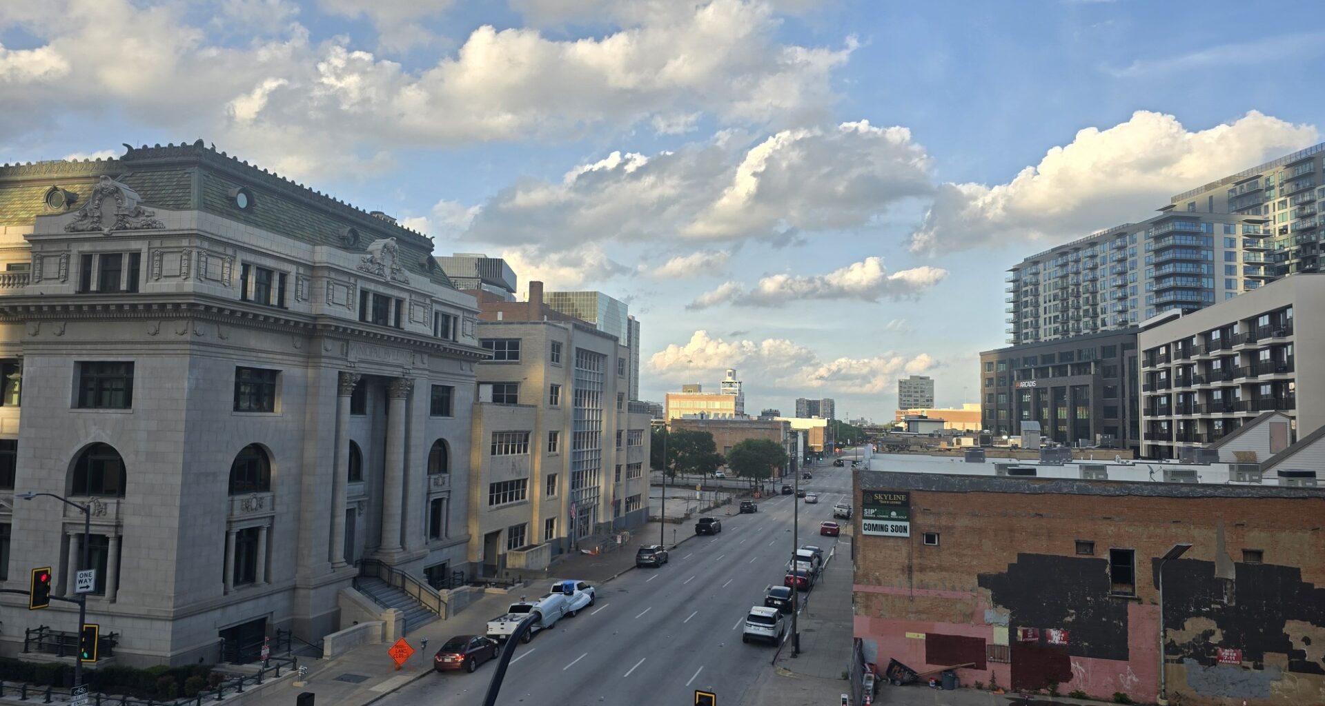 Clouds linger over downtown Dallas after storms moved through North Texas earlier in the week. The National Weather Service forecast calls for a slight chance of showers and thunderstorms Thursday.