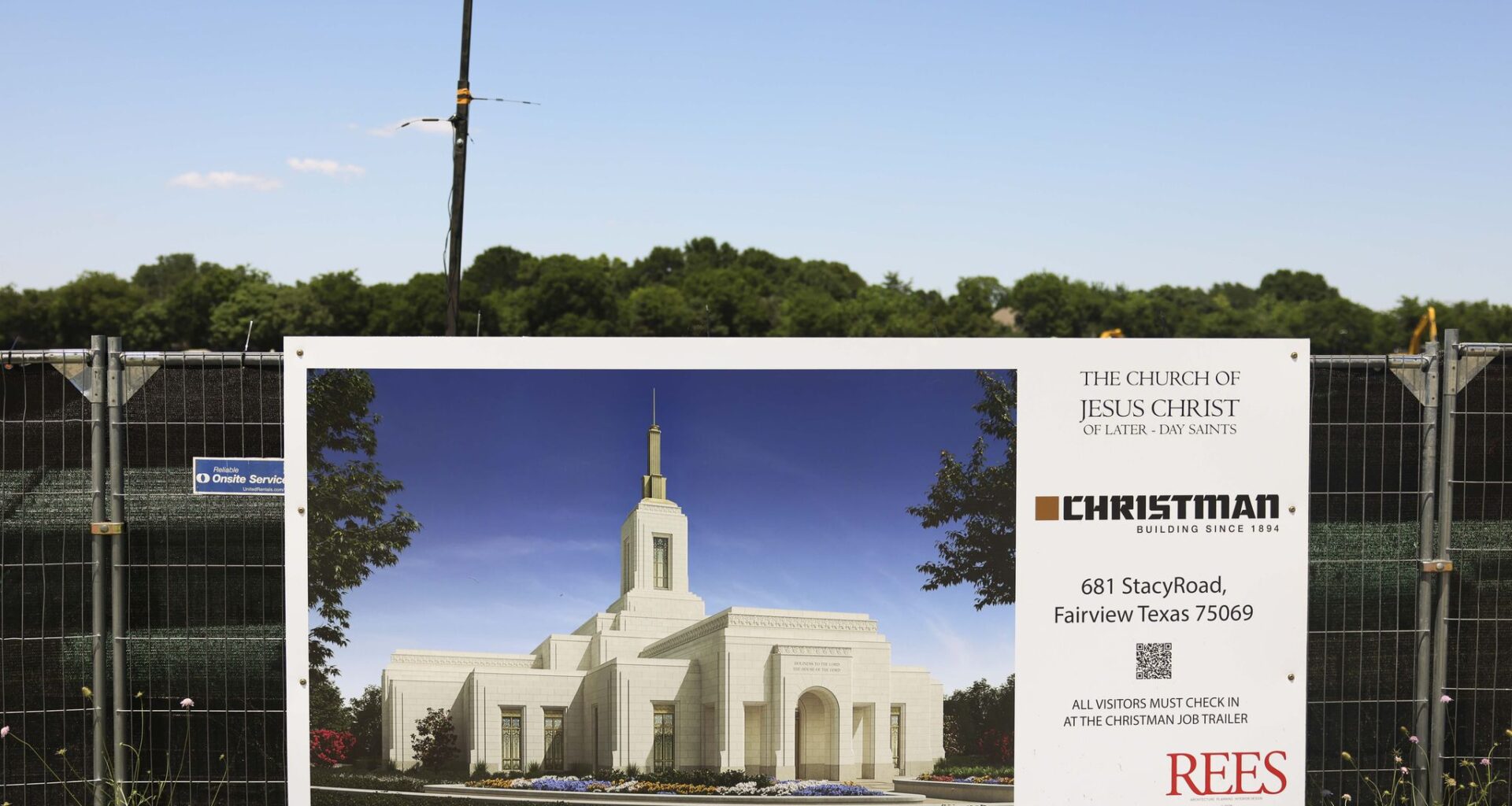 Signs displayed at the construction zone of the Fairview Texas Temple by the Church of Jesus Christ of Latter-day Saints, on Tuesday, May 12, 2026 in Fairview.