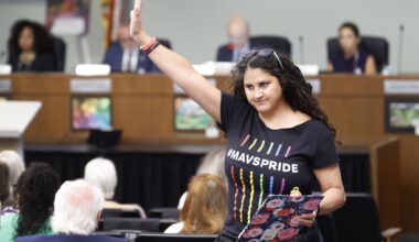 Sabrina Ball, a parent in Fort Worth ISD, is among those demanding the district reinstate Shayma Alzubi as principal of Western Hills High School. Pictured, Ball acknowledges support after speaking before the newly appointed Fort Worth Independent School District Board and Superintendent Peter Licata at the District Service Center in Fort Worth, Texas, March 31, 2026.