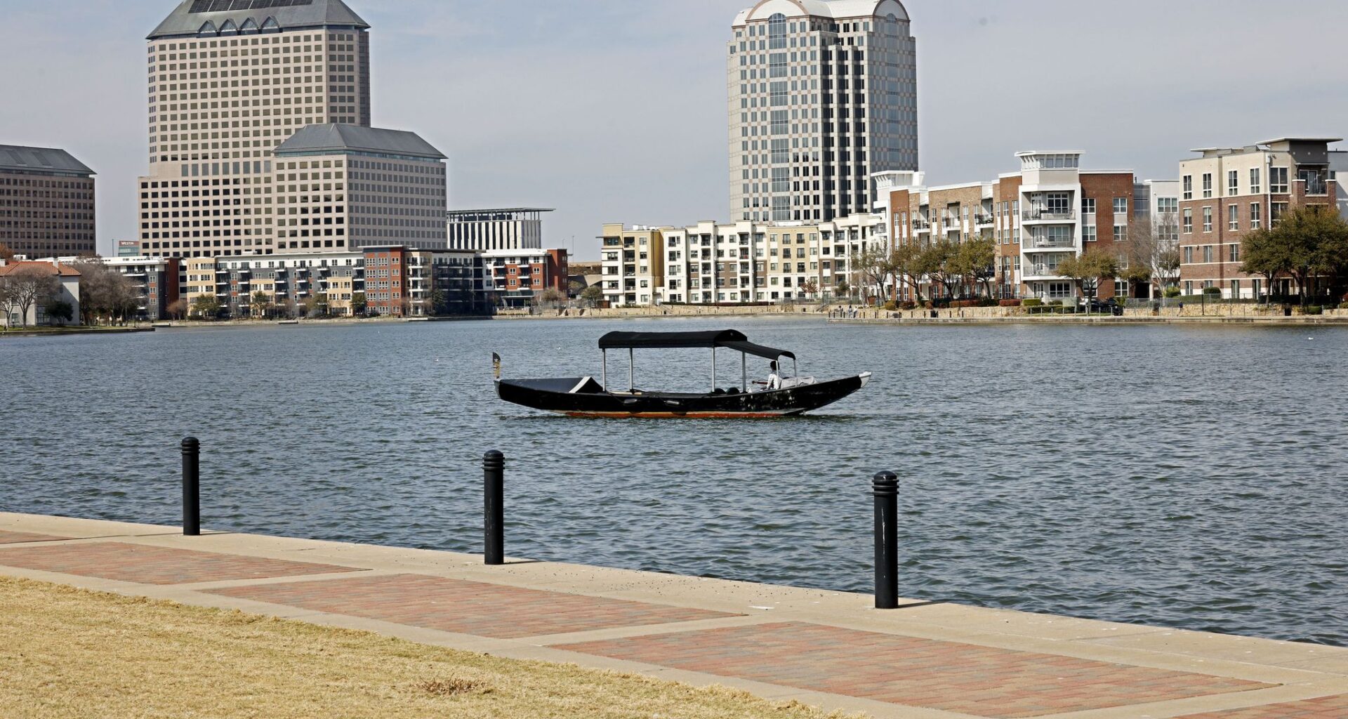 A man rides a gondola on Lake Carolyn Monday, March 2, 2026, in Irving.