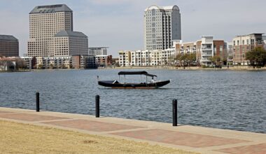 A man rides a gondola on Lake Carolyn Monday, March 2, 2026, in Irving.
