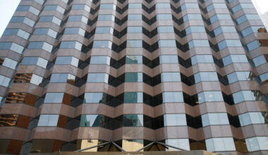 Ross Tower at 500 N. Akard Street in downtown Dallas on Monday, August 10, 2020. Auzmet Architectural contracted on renovation of the tower's front entrance in 2017. (Vernon Bryant/The Dallas Morning News)