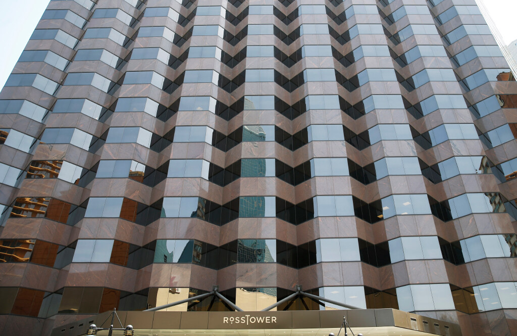 Ross Tower at 500 N. Akard Street in downtown Dallas on Monday, August 10, 2020. Auzmet Architectural contracted on renovation of the tower's front entrance in 2017. (Vernon Bryant/The Dallas Morning News)