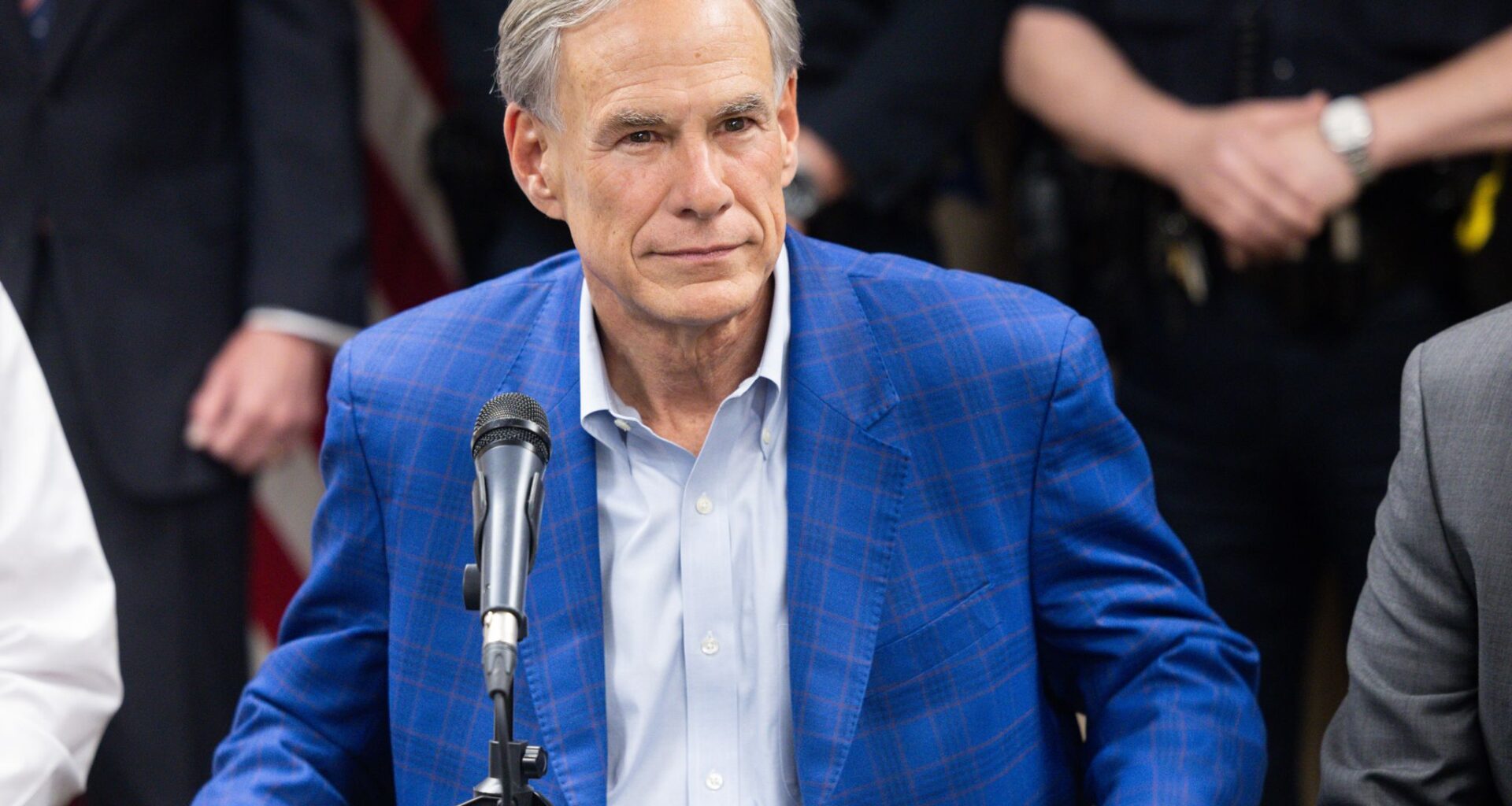 Gov, Greg Abbott arrives at a news conference in Arlington, Texas, on May 28, 2026.