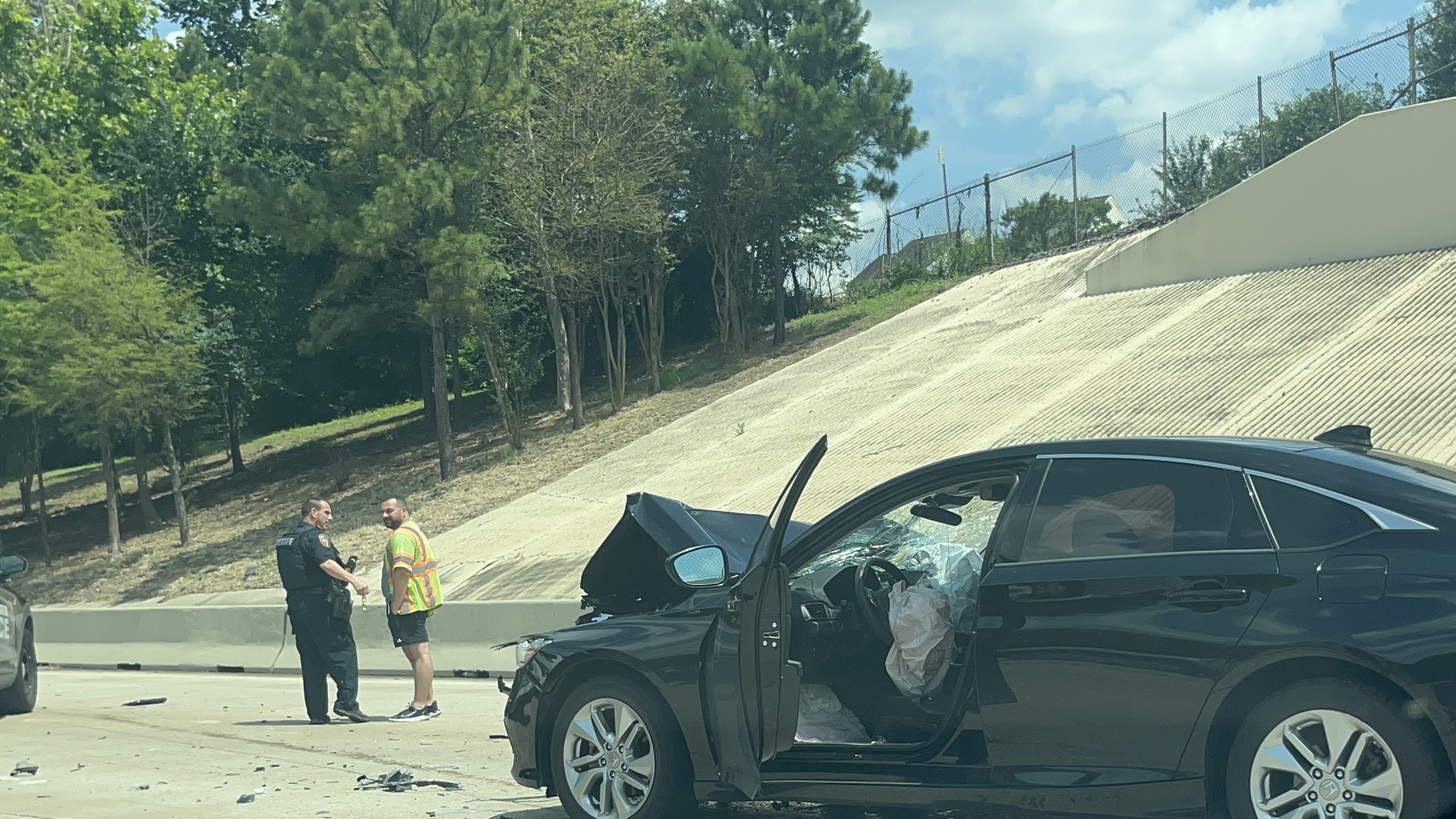 Images captured by a member of the Eyewitness News team showed the airbags deployed and the front end of a sedan mangled as crews worked the scene.