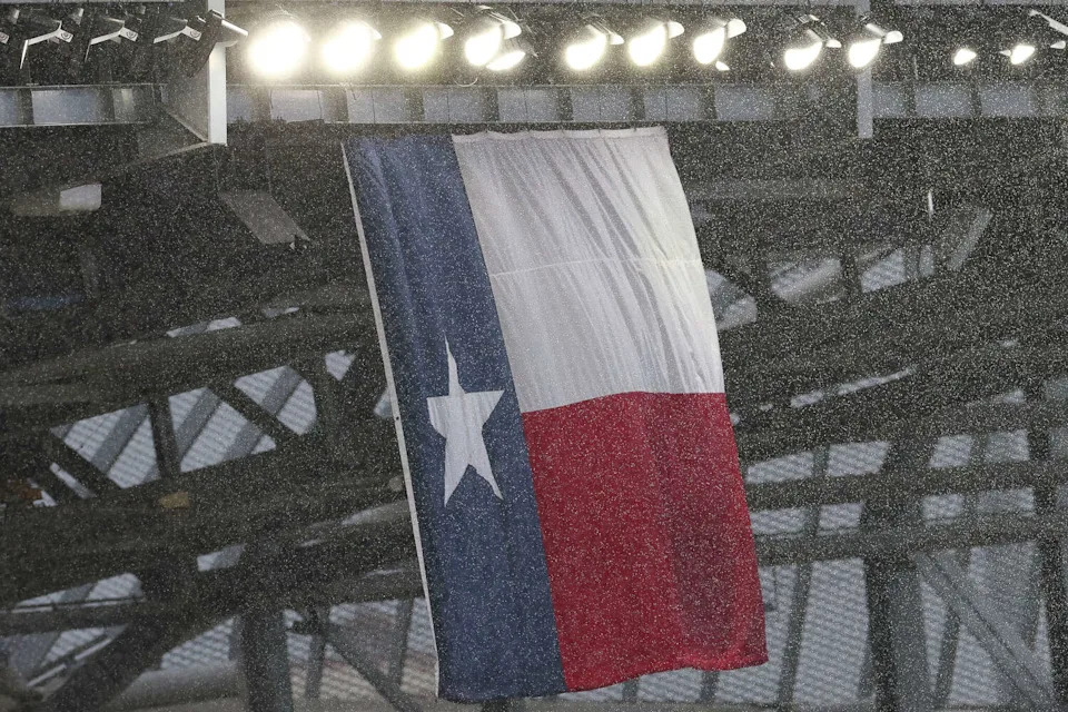 HOUSTON, TEXAS - MAY 01: The Texas state flag hangs from the top of the stadium before the NWSL match between the Houston Dash and the Seattle Reign at Shell Energy Stadium on May 01, 2026 in Houston, Texas. (Photo by Aaron M. Sprecher/Getty Images) (Aaron M. Sprecher/Getty Images)