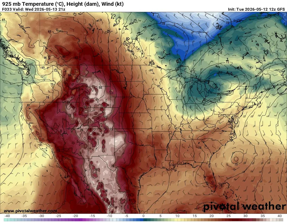 Heat will intensify beneath the atmospheric ridge of high pressure, sending temperatures soaring by as much as 20 degrees above normal. (Pivotal)