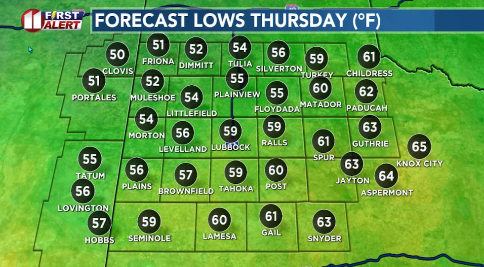 Thursday morning lows near average for late May.