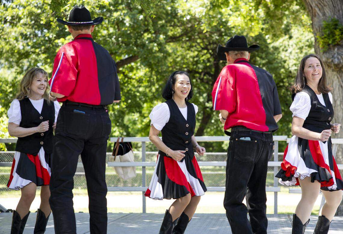 The Texas Boot Scooters perform during Mayfest at Trinity Park on Saturday, May 2, 2026, in Fort Worth.