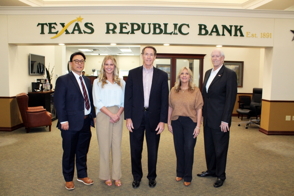 From left, Daniel Nam, Anna Silcox, David Baty, Sheri Mason and Gary Carley all work at Texas Republic Bank. (Community Impact staff)