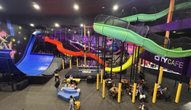 The nearly 40,000-square-foot facility features three stories of slides and 15 attractions. (Heather McCullough/Community Impact)