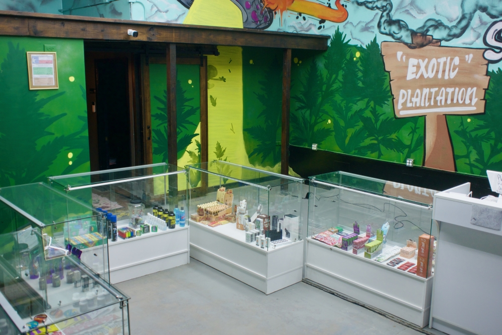 Hemp-derived products are shown at Denton's Good Leaves Dispensary in April. (Adam Doe/Community Impact)
