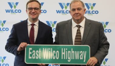 U.S. Department of Housing and Urban Development Assistant Secretary of Community Planning and Development Ronnie Kurtz with Precinct 4 Commissioner Russ Boles at a press conference April 24. (Courtesy Williamson County)