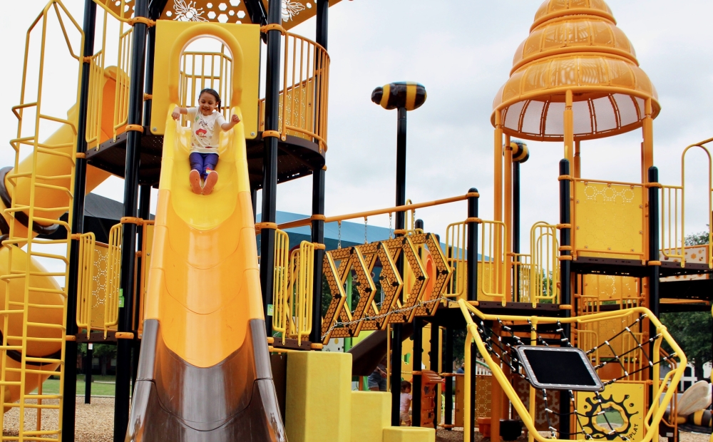 When choosing which park she wanted to visit, Allen resident Norah Rosario, pictured, chose Lost Creek Park, which she calls “bee park.” The park features one of the city’s multiple themed playgrounds. (Community Impact staff)