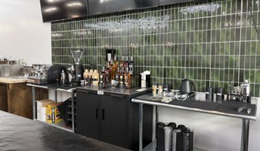 A coffee bar in Manny's Barbershop
