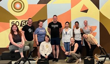 A group of people in a pilates studio.