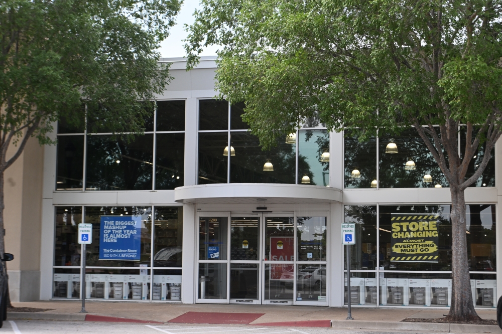 The exterior of The Container Store in Southlake, which was sale signs up as it liquidates inventory to make room for Bed Bath & Beyond products.