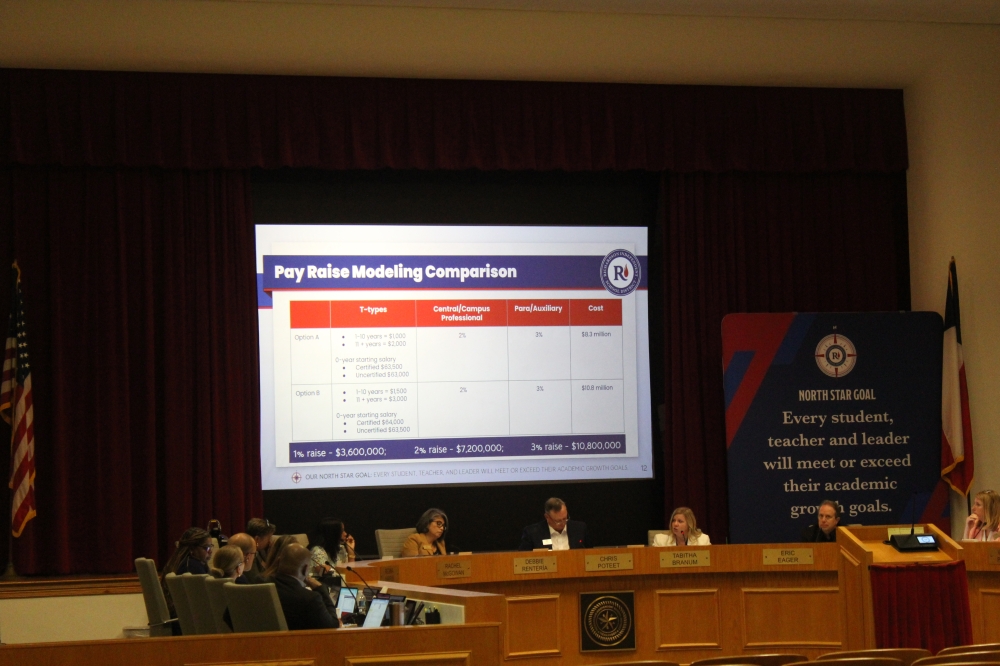 The Richardson ISD board of trustees considered multiple pay raise options at the May 7 school board meeting. (Isabella Zeff/Community Impact)