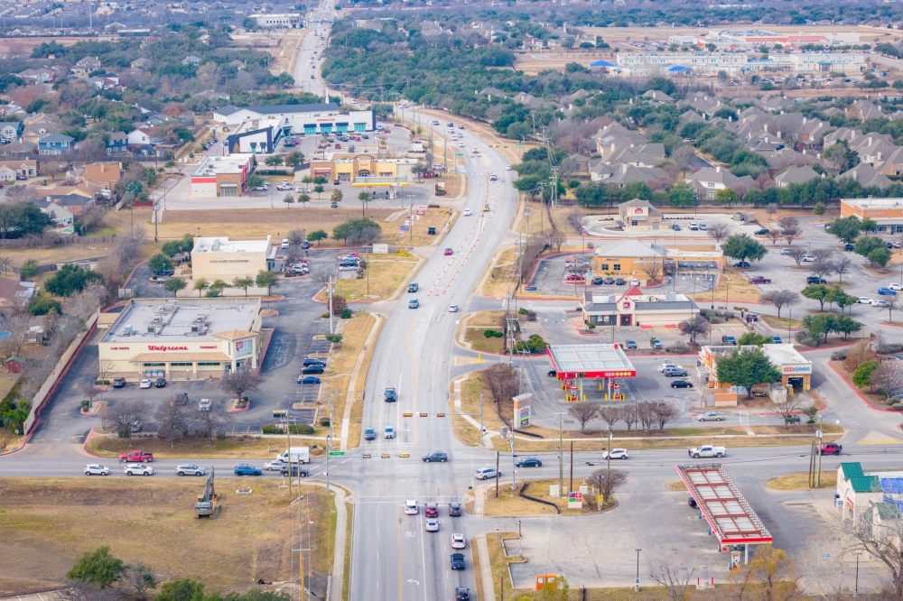 Drone shot of Gattis School Road in Round Rock