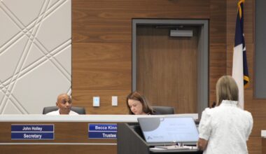 Allen ISD board of trustees member John Holley speaks about salary increases during a workshop meeting held May 11.