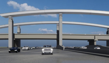 Two steel arches are set to be installed on either side of DART's Silver Line bridge over US 75 in Richardson. (Rendering courtesy city of Richardson)