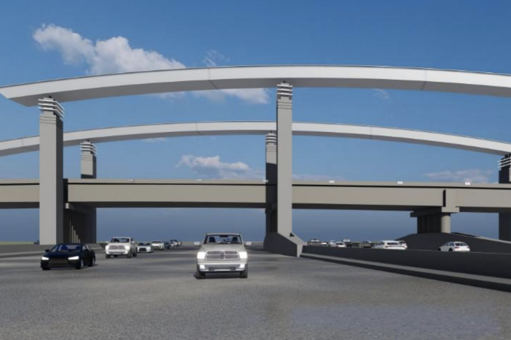 Two steel arches are set to be installed on either side of DART's Silver Line bridge over US 75 in Richardson. (Rendering courtesy city of Richardson)