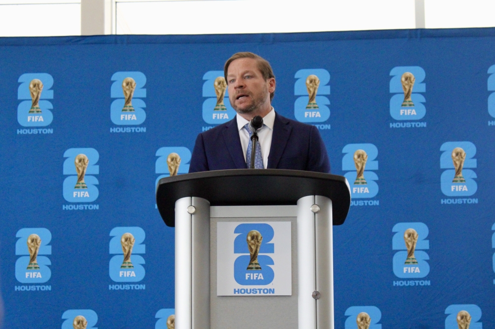 Kris Larson, president and CEO of Downtown Houston , said they are working on a series of investments and improvements to help improve the fan experience during the 2026 FIFA World Cup and create a lasting impact. (Jovanna Aguilar/Community Impact)