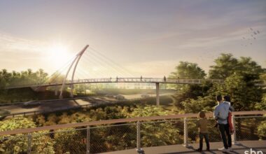 The planned pedestrian bridge over Bell Boulevard in Cedar Park will connect Lakeline Park to the Brushy Creek Regional Trail. (Rendering courtesy city of Cedar Park)