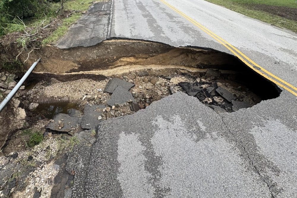 The Public Works Department is assessing the damage on Berry Creek Drive to plan for repairs. (Courtesy Kevin Pitts Facebook)