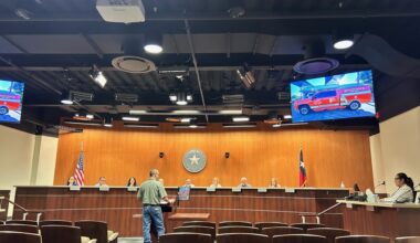 General Services Department Director Corey Amidon presents information about the proposed vehicle purchase at a May 12 packet briefing. (Brooke Sjoberg/Community Impact)