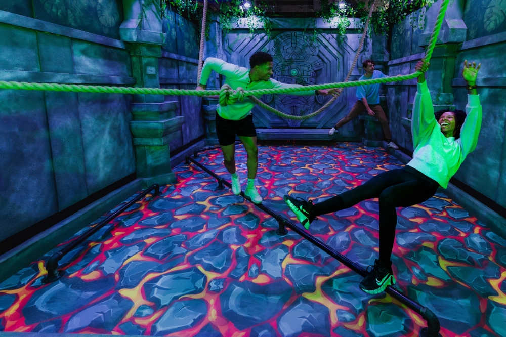 In the Jungle Temple mission room, teams perform a rite of passage by traveling though the jungle to pacify temple gods. (Courtesy Time Mission)