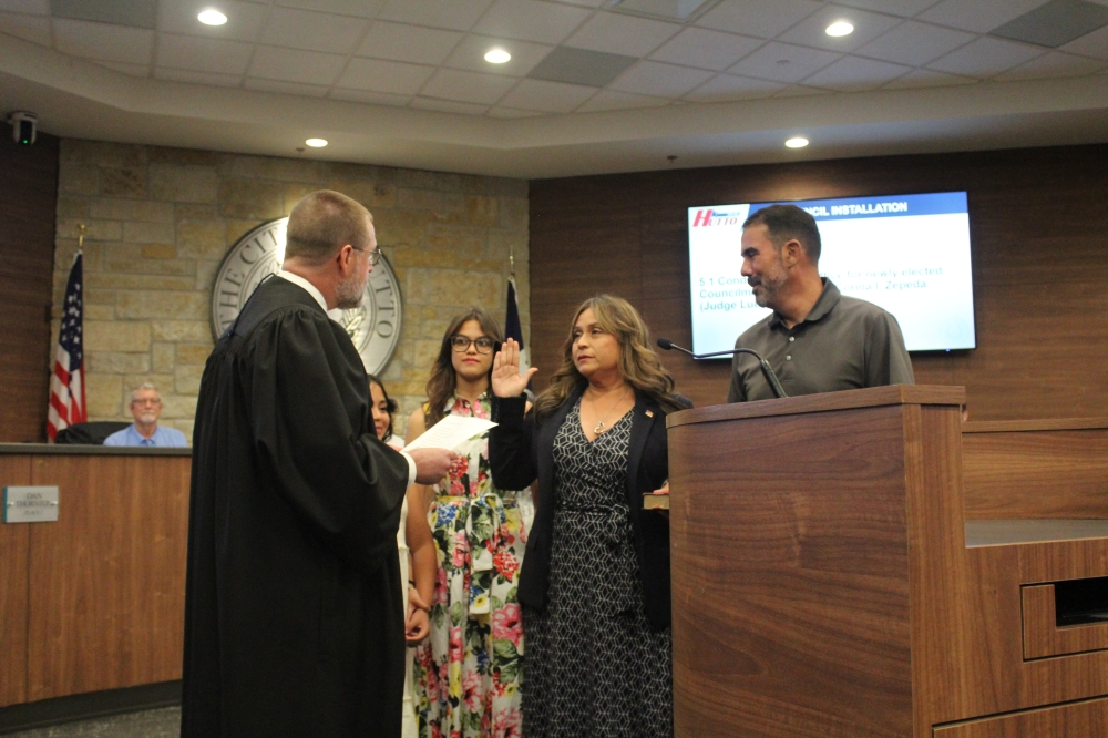 Corina Zepeda was sworn in as Hutto Place 4 council member. (Jillian Nachtigal/Community Impact)