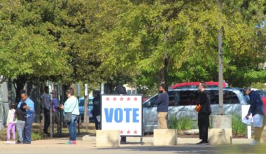 Voters in line outside Austin City Hall.