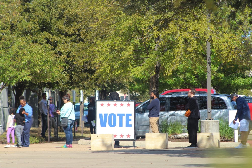 Voters in line outside Austin City Hall.