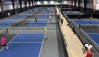 Ace Pickleball Club's 40,000-square-foot facility features 12 professional-grade cushioned courts as well as warm-up, stretching and practice areas. (Courtesy Ace Pickleball Club)