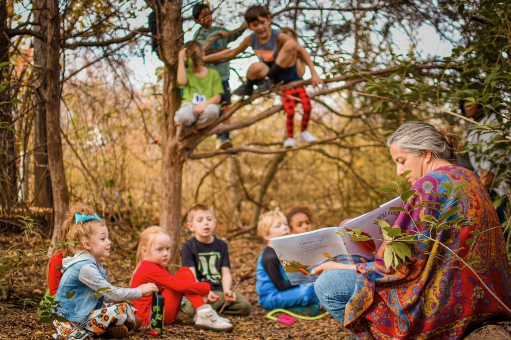Students learning in nature