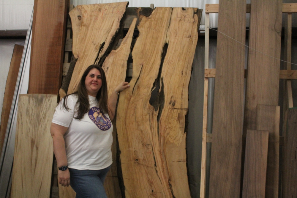 Jamie Fells opened Fells Hardwood Supply with her partner David as a way to de-stress from their full-time jobs. (Jillian Nachtigal/Community Impact)