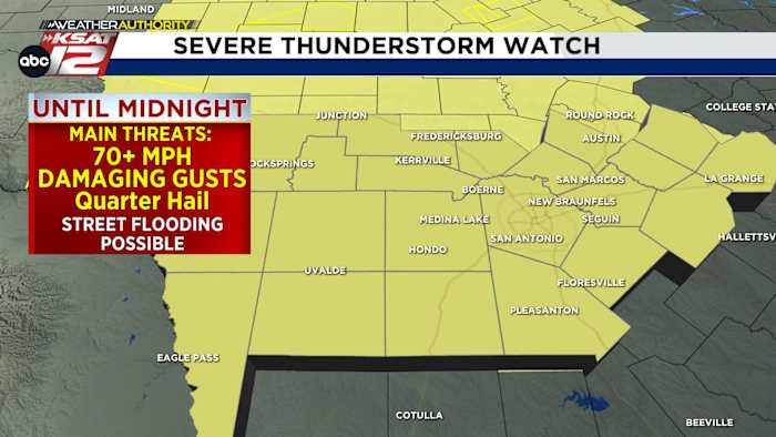 Severe Thunderstorm Watch Issued for South Central Texas