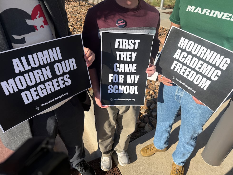 Some students and faculty held a mock funeral outside the Texas Tech University System...