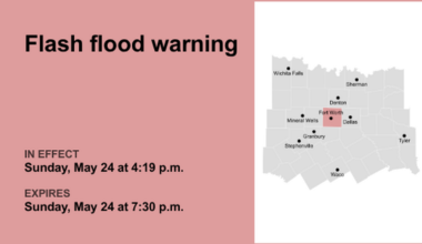 Flash flood warning in place for Tarrant County until Sunday evening, says the NWS