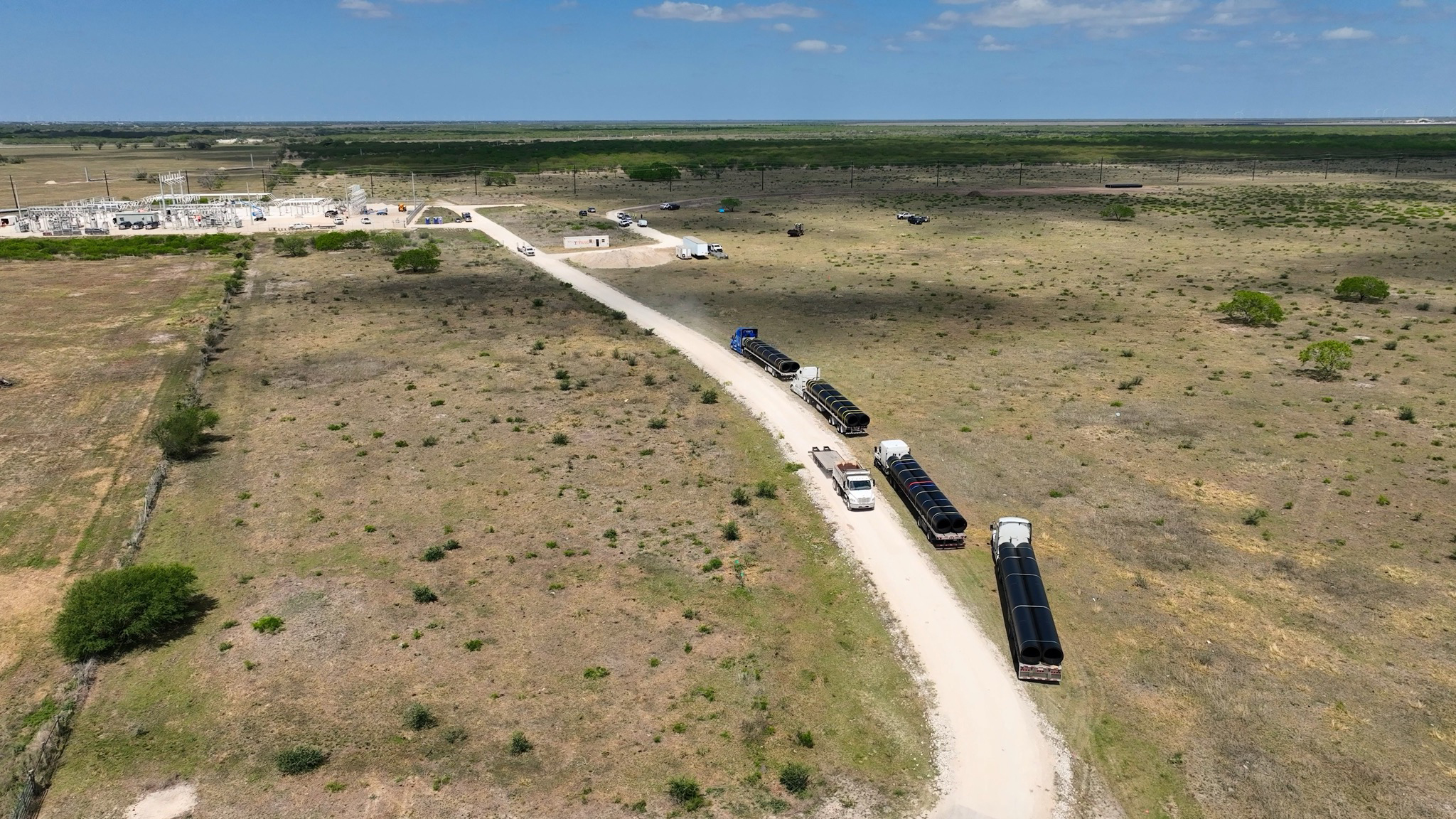 Pipeline material began arriving in early March to the site of Corpus Christi’s Evangeline groundwater project on the hopes that a judge would dismiss Sinton’s challenge and clear the way for pumping to begin. Credit: Courtesy of Peter Zanoni/City of Corpus Christi