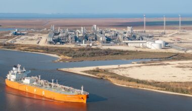 Above, a liquefied natural gas plant in Cameron, Louisiana, seen in February 2025. States around the Gulf Coast have seen big investment in LNG infrastructure.