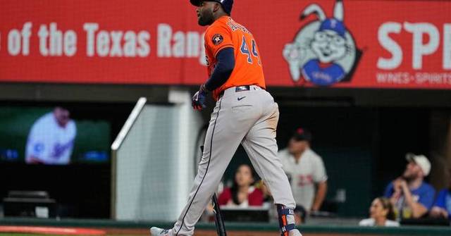 Yordan Alvarez homers twice for 2nd consecutive game to help Astros beat Rangers 4-3