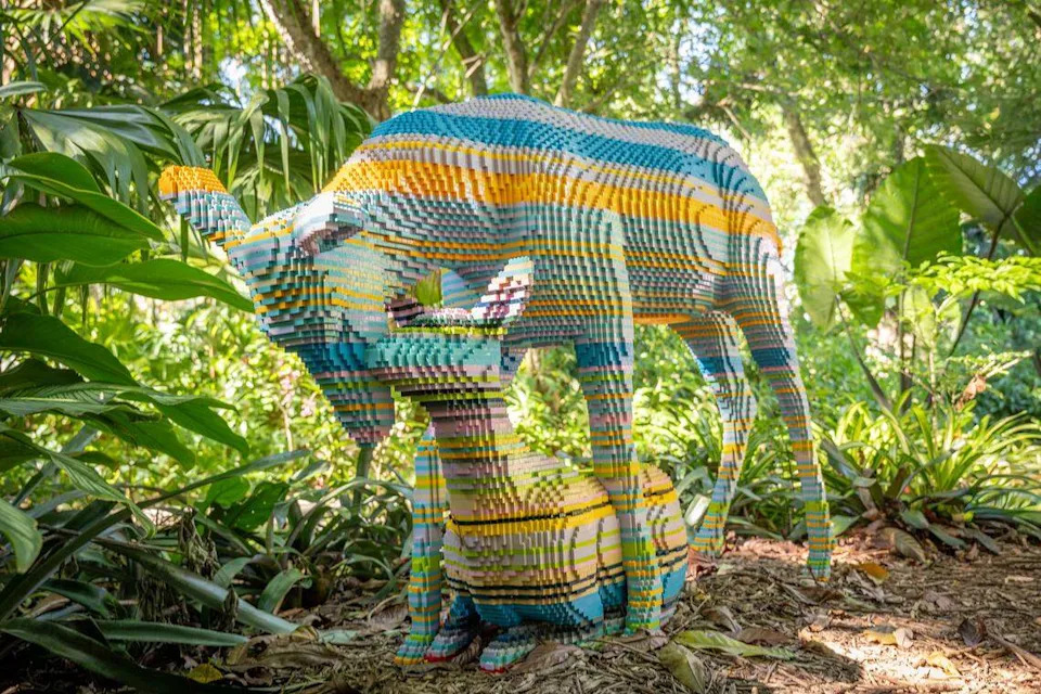 Deer made entirely of LEGO blocks are a part of the Nature POP! art installation by world renowned artist Sean Kenney at the Fort Worth Botanic Garden.