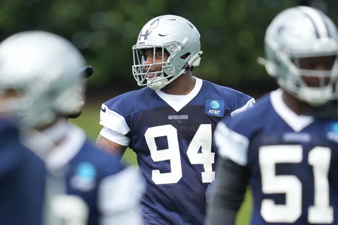 May 1, 2026; Frisco, TX, USA; Dallas Cowboys defensive tackle Kevin Gilliam (94) on the field during practice at the Ford Center at the Star Training Facility in Frisco, Texas. Mandatory Credit: Chris Jones-Imagn Images