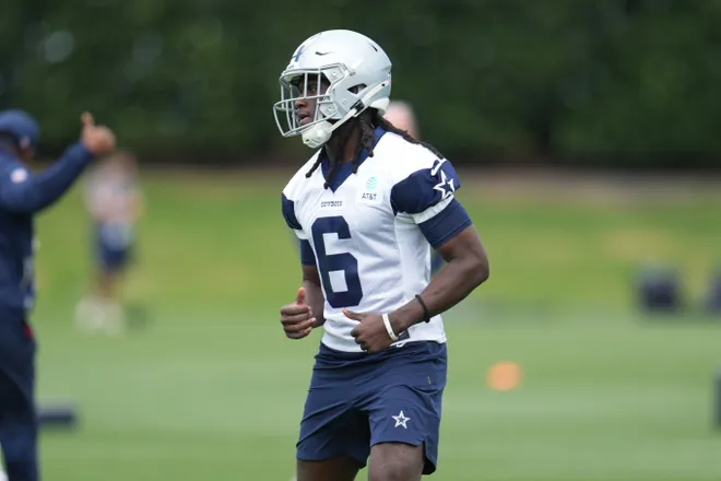 May 1, 2026; Frisco, TX, USA; Dallas Cowboys wide receiver Camden Brown (6) on the field during practice at the Ford Center at the Star Training Facility in Frisco, Texas. Mandatory Credit: Chris Jones-Imagn Images